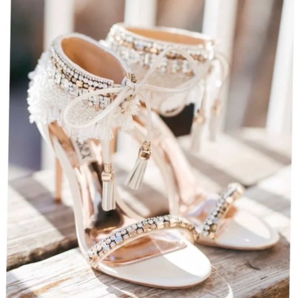 Badgley Mischka Katrina Embellished Satin High Heel Wedding Sandal NEW US8.5